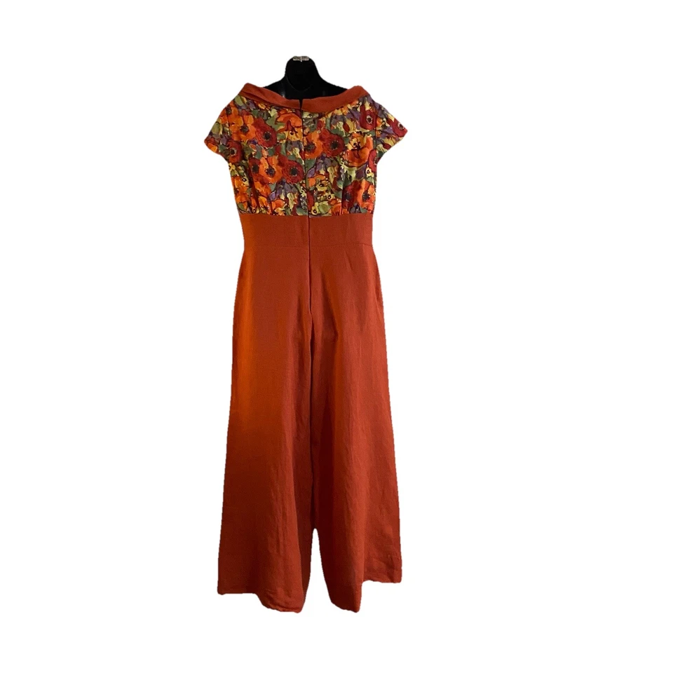 Mujeres Grande Vintage Naranja/Floral Mixto Mediano Mono Pierna Ancha BohoChic Hecho a Mano Foto 1 de 4
