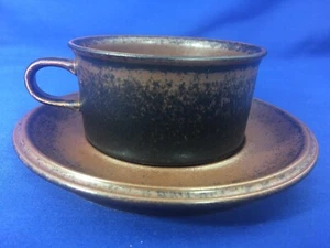 ARABIA Finland RUSKA Short Wide FLAT CUP & SAUCER SET Light and Dark Brown  - Picture 1 of 9