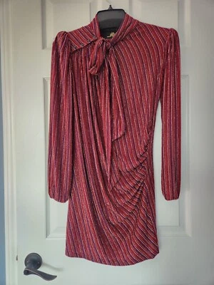 Vestido Disco Marc Jacobs Rojo Rayas Metálicas Manga Larga XS NUEVO CON ETIQUETAS ~32" largo Foto 1 de 4