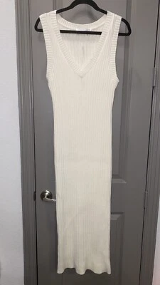 Vestido Suéter Midi Acanalado Tejido Sin Mangas Color Crema Rosa Sin Mangas, XS Foto 1 de 4