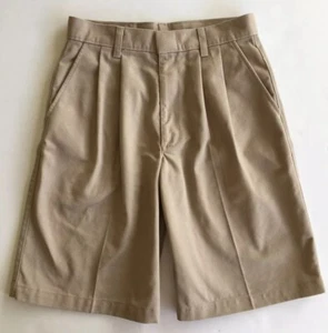 EUC Elderwear Tom Sawyer Boys Sz 14 Khaki Pleat Front Uniform Shorts Slide Clasp - Picture 1 of 3
