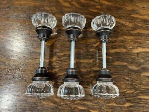 Lot 3 Bronze Glass Door Knob Sets with Spindles E2537