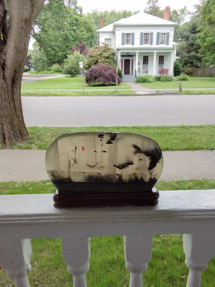 Translucent Chinese Landscape Viewing Dreamstone Natural Rock Signed - Image 1 of 1