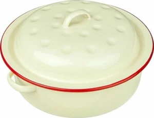 Cream Enamel Round Roaster Dish Roasting Oven Tray Casserole Pan Self Basting Uk - Picture 1 of 2