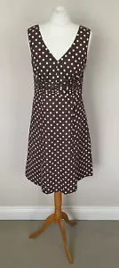 Boden Brown White Polka Dot Spot Sleeveless Fit & Flare Riviera Dress Size 10R - Picture 1 of 7