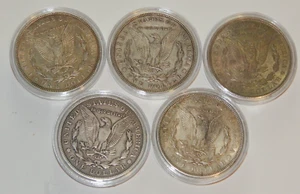 lot of 5 Genuine US 1921 Morgan Silver dollars 90 % 1921 P(3) S(2) - Picture 1 of 2