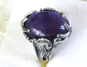 Anillo artesanal de caballito de mar amatista / tamaño 7 / plata de ley 925 / 13,35 quilates 9,5 g - Imagen 1 de 6