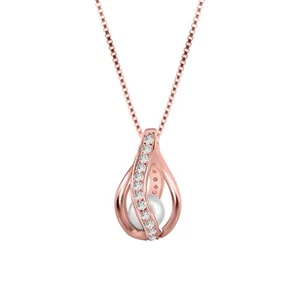 1.1Ct Created White Pearl & Natural Diamond Pendant Necklace for Women in10KGold - Picture 1 of 33