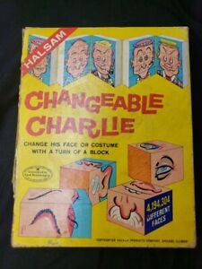 Changeable Charlie Wood Blocks Puzzle 11 Pcs Create Different Faces vintage 1960