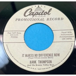 Hank Thompson It Makes No Difference Now / Taking My Chances 45 Country Promo - Picture 1 of 4