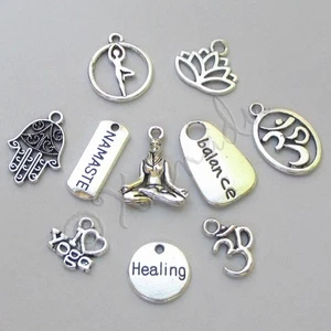 Yoga Charms 10PCs Mix - Wholesale Yogi Om Hamsa Mix CM4740 - 10, 20 Or 50PCs - Picture 1 of 4