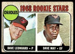 1968 Topps DAVE LEONHARD / DAVE MAY Orioles #56 Rookie Stars RC surface wear