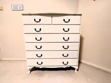 Vintage Antique White Tallboy Cabinet Queen Anne Style Chest of Drawers Dressers