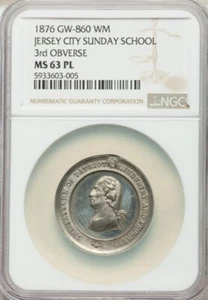 Musante GW-860 - 1876 Jersey City Sunday Schools / NGC MS-63 PL - Picture 1 of 2