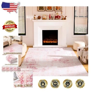 Soft and Stylish 9' x 12' Pink Geometric Rug - Machine Washable & Fade Resistant - Picture 1 of 11