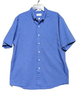 Van Heusen Mens Size 17 Blue Oxford Short Half Sleeve Button Shirt - Picture 1 of 9