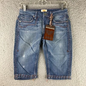 Bermudas de mezclilla antiguas talla 26 cosidas a mano bordadas occidentales elásticas nuevas con etiquetas - Imagen 1 de 12