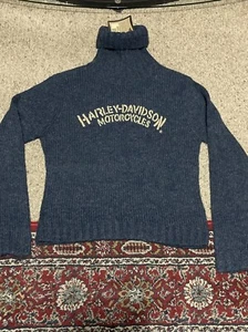 Maglione Harley Davidson blu logo misto lana finto collo maglia grossa donna grande - Foto 1 di 12