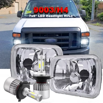 For Ford E-150 E-250 Econoline Van Club Wagon Pair 5x7" 7x6" LED Headlights DRL - Image 1 of 4