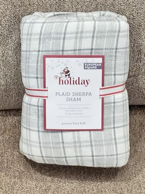 NUEVO Pottery Barn Kids Vacaciones Gris Cuadros Respaldo Sherpa Euro Sham, Navidad Foto 1 de 2