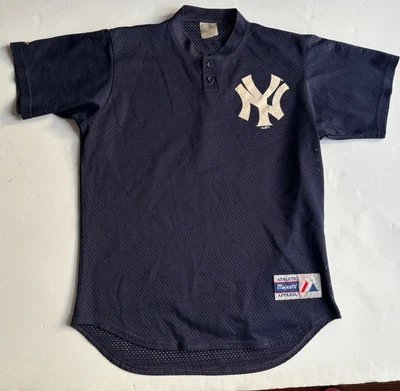 Vintage New York Yankees Majestic Jersey Medium Blank Practice Button Blue - Image 1 of 4