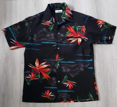 Camisa De Colección Años 60 70 Penneys Hawaiana Negra Floral Hawaiana Para Hombres Grande Foto 1 de 4