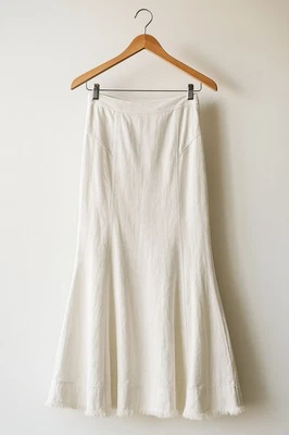 Madewell Fluted Midi Skirt Women’s 25 Tile White Cotton Denim Raw Hem Flared NWT - Image 1 of 4