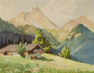 F. HOLLFELDER (20.Jhd), Bauernhaus, Berchtegardener Alpen, um 1940, Aq. - Picture 1 of 4