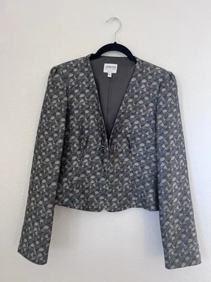 Chaqueta Blazer De Colección Años 90 Armani Collezioni Mujer Estampado Azul Marino Negro Gris Talla 10 $2495 Foto 1 de 4