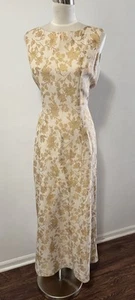 VTG 70’s Liberty House Hawaii Gold Floral Brocade Maxi Gown Size 14 - Picture 1 of 17