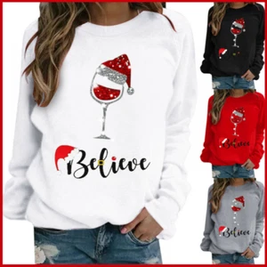 Womens Christmas Long Sleeve Sweatshirt Tops Xmas Ladies Loose Pullover Blouse - Picture 1 of 11