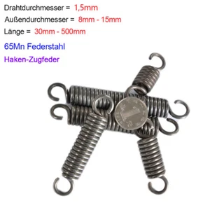 Zugfeder mit Haken,Zugfedern Feder 65Mn Federstahl,d=1,5 mm,Ø 8-15 mm,L=30-300mm - Picture 1 of 5