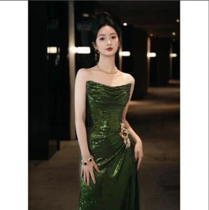 Women's Pretty Sequin Strapless Slit Mermaid Evening Dress Cocktail Prom a343 - Picture 1 of 7