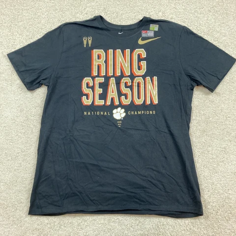 Nike Clemson Tigers Mens XL Shirt 2018 National Champions Ring Season Black Cover
