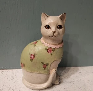Statuina gatto gattino arte popolare con top floreale The Spring Shop 6" - Foto 1 di 9