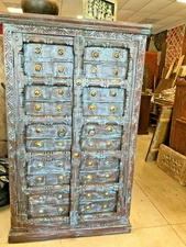 Antique Armoire Rustic WARDROBE Cabinet, Old Door eclectic Blue Patina CLEARANCE