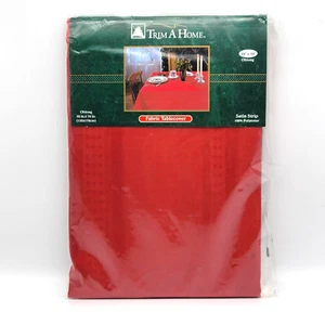 Trim A Home Tablecloth Red 52 x 70" Oblong 100% Polyester Satin Strip VTG Christ - Picture 1 of 8