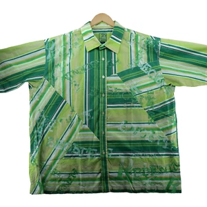 Raw Blue New Realm Men's Size 3XL Green Striped Cotton Blend Casual Shirt - Picture 1 of 11