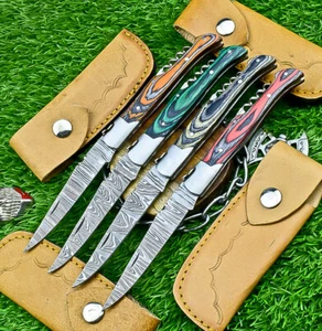 Set of 4 Custom Handmade Damascus Pocket Folding Knives - Folding knives, SN-651 - Picture 1 of 13