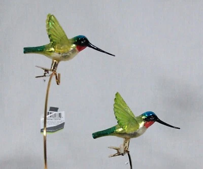 KURT ADLER PR OF HANDBLOWN YELLOW WINGED HUMMINGBIRDS CLIP-ON GLASS ORNAMENTS