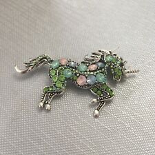 Silver, Multicoloured Diamante Unicorn Stock Pin / Lapel Pin /  Equestrian