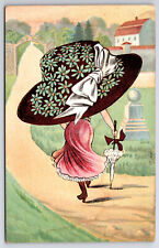 Vintage Postcard Fantasy Forget Me Not Large Exaggerated Hat Posted Jul 12 1909