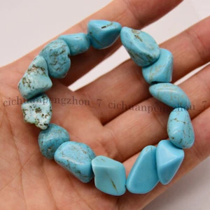 Chunky 15-20mm Natural Turquoise Gemstone Nugget Beads Elastic Bracelets 7.5'' - Picture 1 of 4