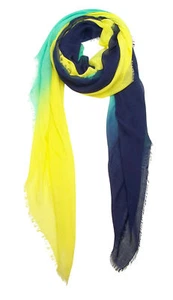 Bufanda de cachemir y seda azul Pacific Dream en turquesa amarillo pera azul marino - Imagen 1 de 6