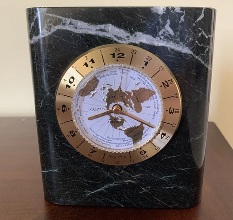 Bey-Berk International World Time Quartz Marble Desk Art Clock Analog Tested Cover