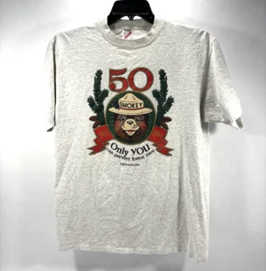 Vintage Smokey The Bear 50 Years Yosemite Light Gray Shirt Mens Size L 90s - Picture 1 of 8