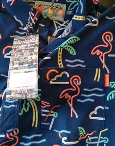 Chubbies Shirt Mens 2XL Polo Blue The One Man Wolf Pack Palm Tree Flamingo Drink - Picture 1 of 8