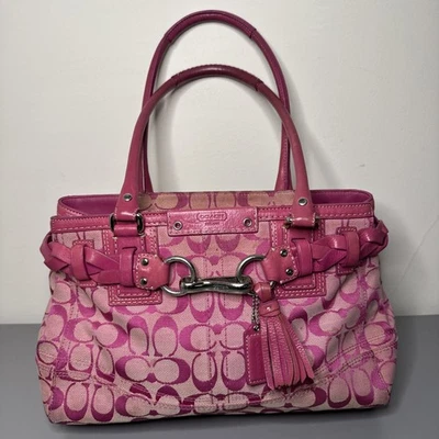 Coach Signature J0982-F13065 Women's Pink Logo Canvas Satchel Top Handle Bag - Image 1 of 4