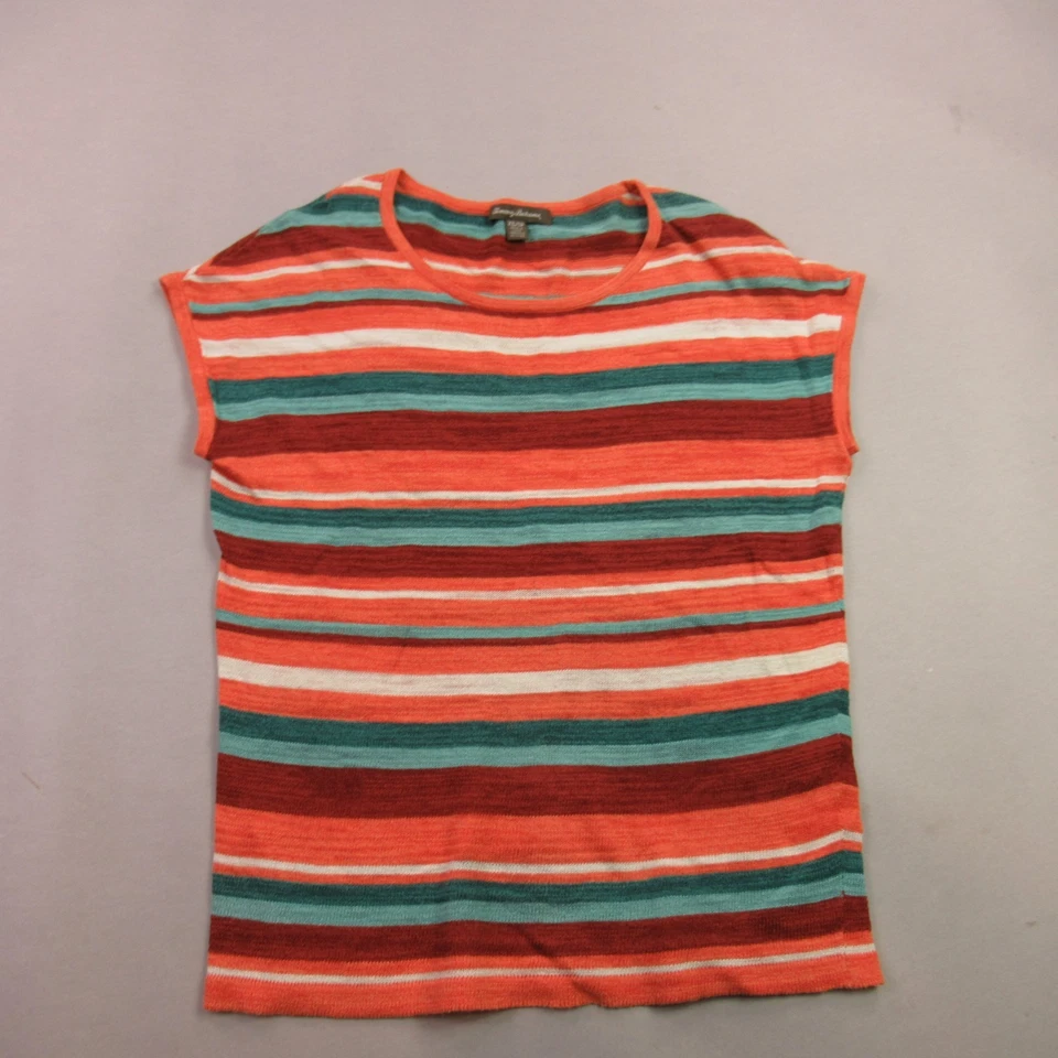 Camisa feminina Tommy Bahama XS manga curta leve gola redonda listras - Imagem 1 de 4