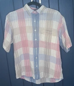 Camisa vintage para mujer limón hierba pastel a cuadros abotonada tela texturizada grande - Imagen 1 de 6